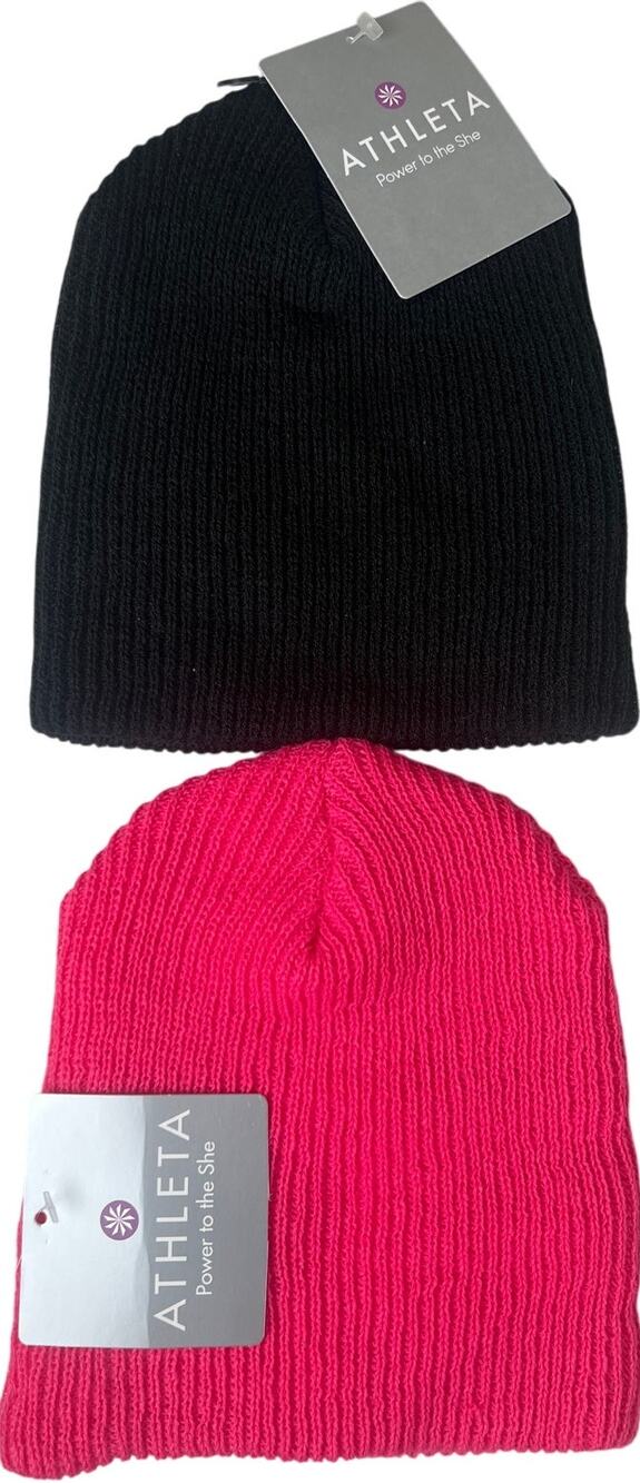 Athleta Onesize Acrylic Pink & Black NWT Double Beanies